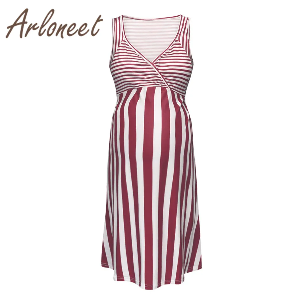 Одежда arloneet, женское платье для беременных, Vestidos, Полосатое платье без рукавов, v-образный вырез, Повседневное платье, летняя сексуальная женская одежда для беременных - Цвет: PK