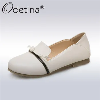 

Odetina New Fashion Comfortable Ballet Flats For Women Round Toe Slip On Bow Tied Loafers Shoes Spring Summer Large Size 32-43