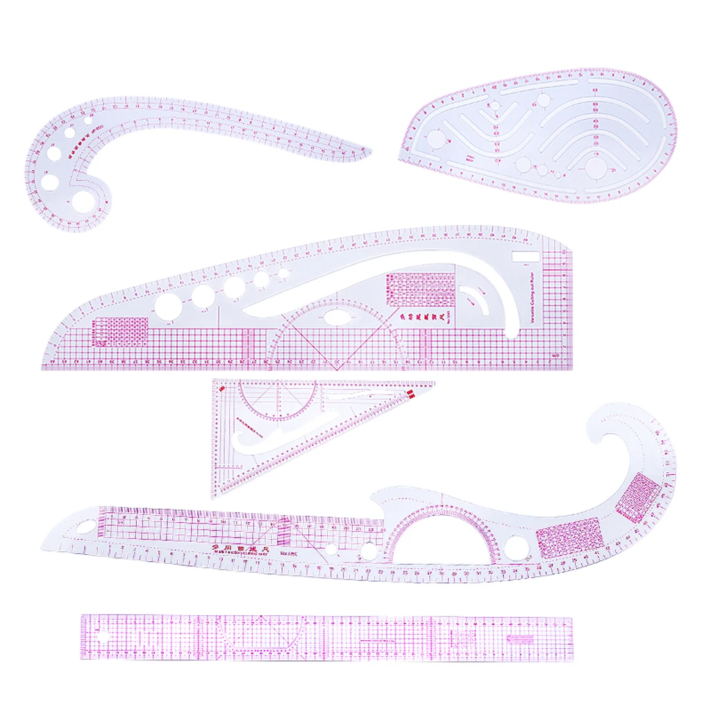 6Pcs Sewing French Curve Ruler Set Drawing Measuring Ruler for Tailor or Students