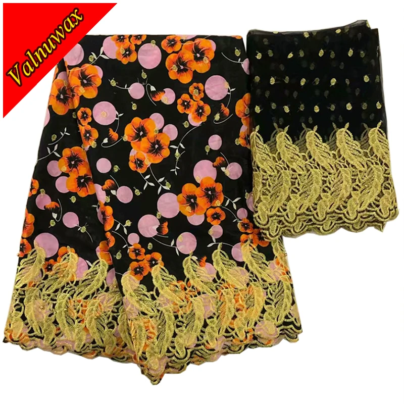 

2019 Newest style Fashion African ankara embroidery lace fabric Bazin Riche Lace Fabric With Beads For Sewing Party Wedding LSb
