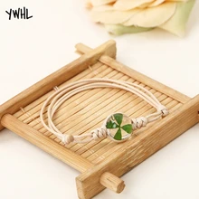 YWHL модный зеленый браслет с клевером регулируемый плетеный прозрачный стеклянный розовый высушенный цветок образец девушки браслеты для детей