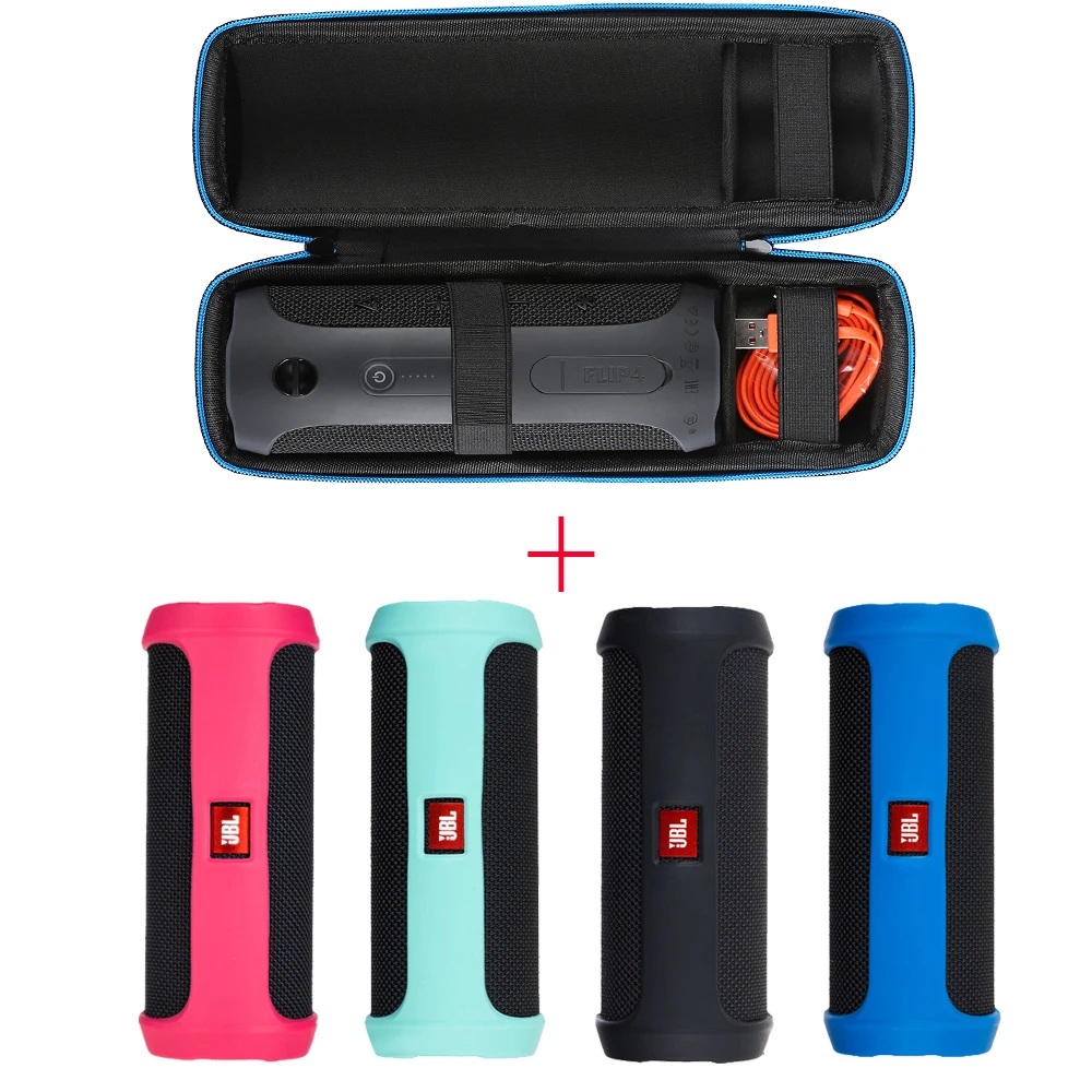 2 in 1 Hard EVA Carry Zipper Storage Box Bag+Soft Silicone Case Cover For JBL Flip 4 flip4 Bluetooth Speaker For jbl flip 4 case