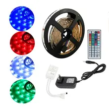5M RGB LED Strip SMD 5050 30LED/M Flexible 150 LED 44key Remote Controller 12V 2A Power Adapter
