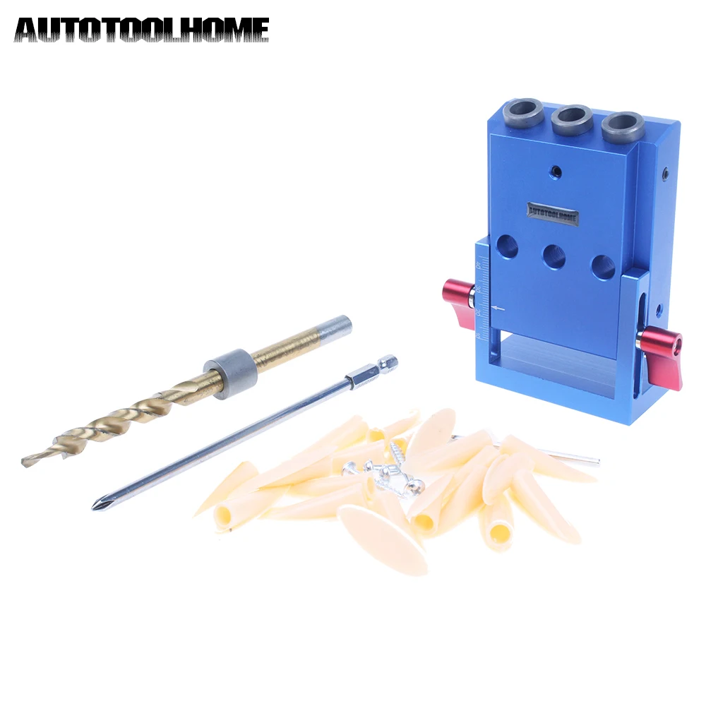 

Woodworking Pocket Hole Jig Wood Clamp 3 Holes Drill Guide 9.5mm Drill Bits 150mm Phillips Screwdriver Bit Pocket Screws Set
