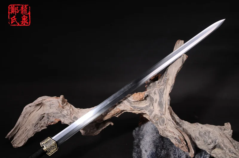 Настоящий Китайский меч с двойными краями, лезвие из марганцевой стали, коллекционные красные розовые деревянные мечи с двумя ручками, украшение для дома