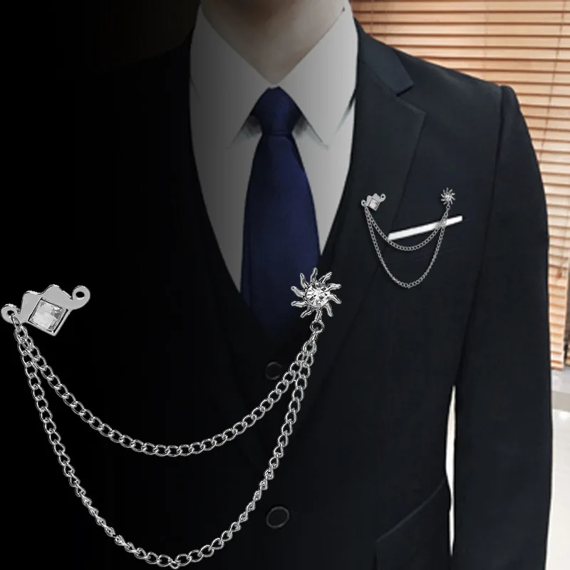 

Korean New Fashion Moustache Tassel Metal Brooch Pin Crystal Chain Badge Brooches for Men's Shirt Suit Lapel Pins Accessories