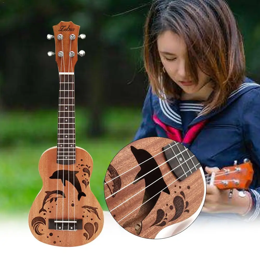 

21 Inch Ukulele 4 Nylon Strings Dolphin Pattern Hawaii Ukelele Mini Guitar Soprano Rosewood Music Lover Instrument Gifts
