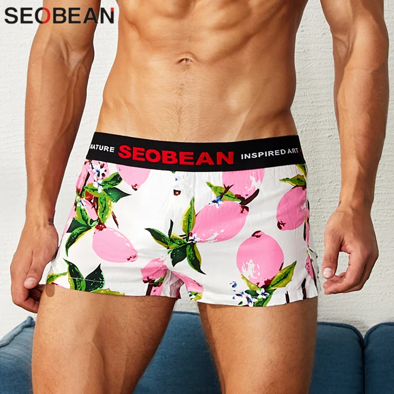 

Мужские боксеры SEOBEAN с выпуклым гульфиком, нижнее белье, мужские боксеры, свободные домашние шорты, мужские молодежные трусы для сна, сексуальное нижнее белье