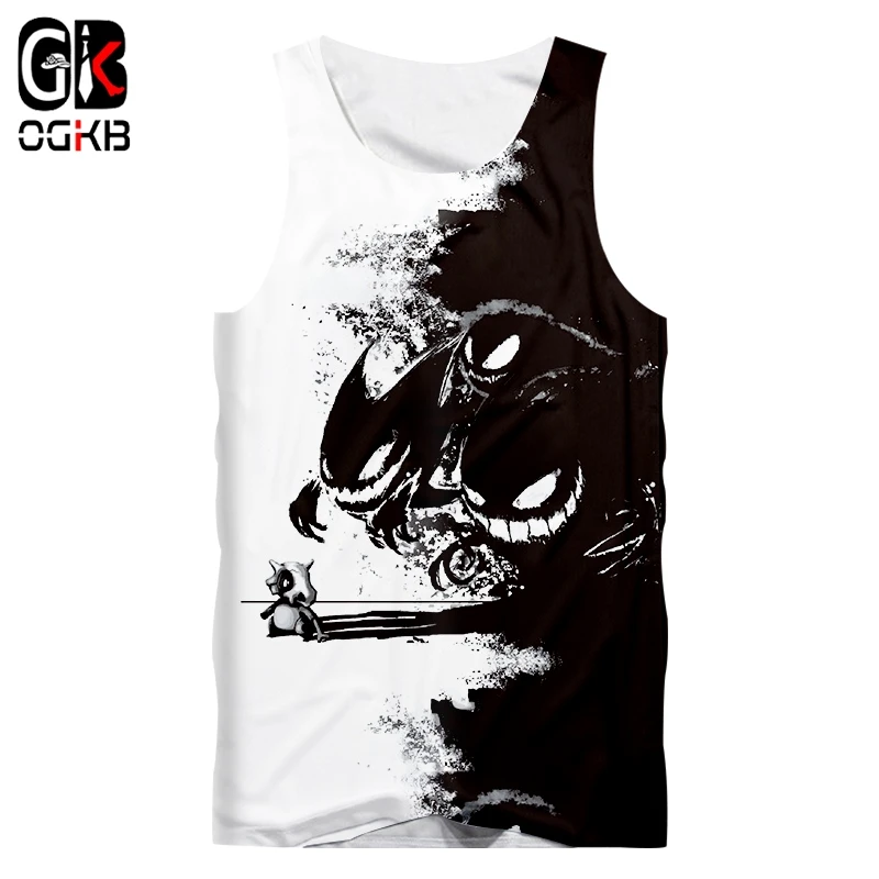 

OGKB Man Hot New Loose Black and white 3D Printed Funny Pokemon Sleeveless Big Size Men's Tank Top 5XL