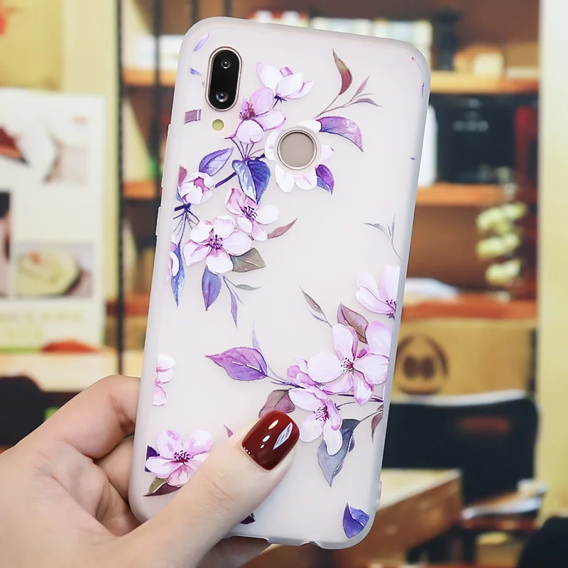 

For Huawei P20 PRO 3D Cover P 20 Lite Case Silicone Back Cover Huawei P20 Lite Bumper Case P20lite Matte TPU Phone Case Flower