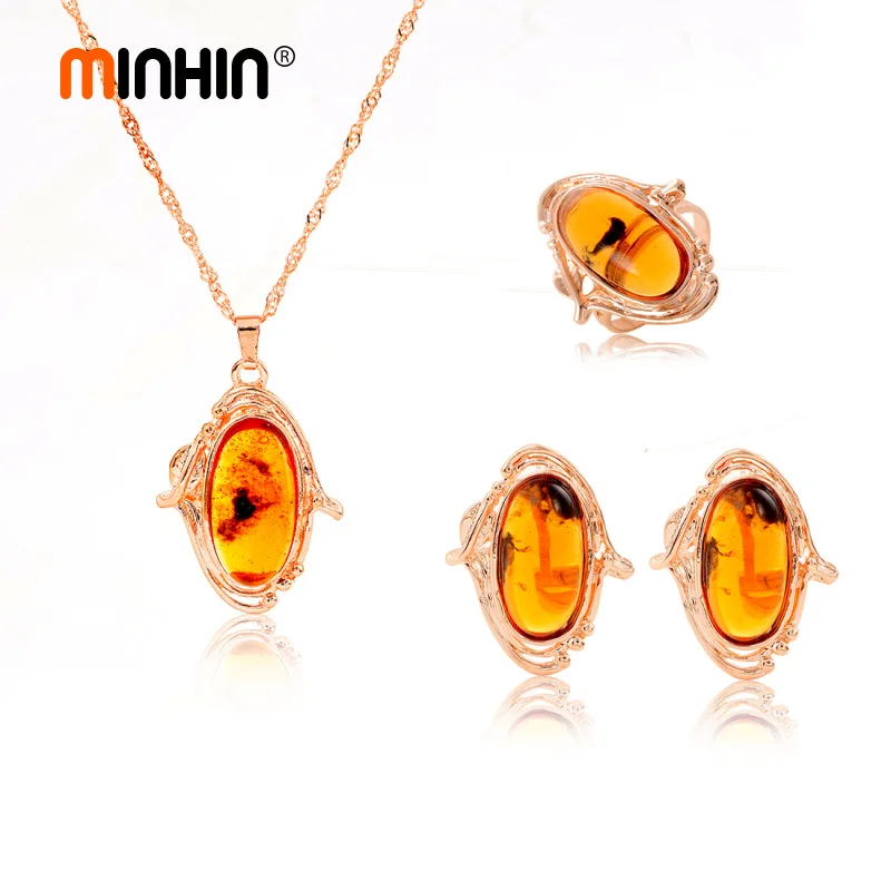 

Free Shipping Special Clear Yellow Decoration Jewelry Women's Luxury 3 pieces Golden Party Jewelry Set F167