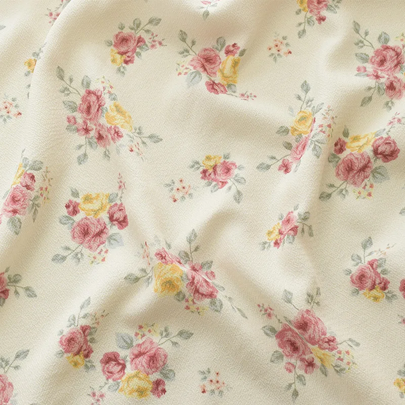 

1meters price,Super thick satin ramie chiffon spring/summer calico fabric beige white background small red fabric