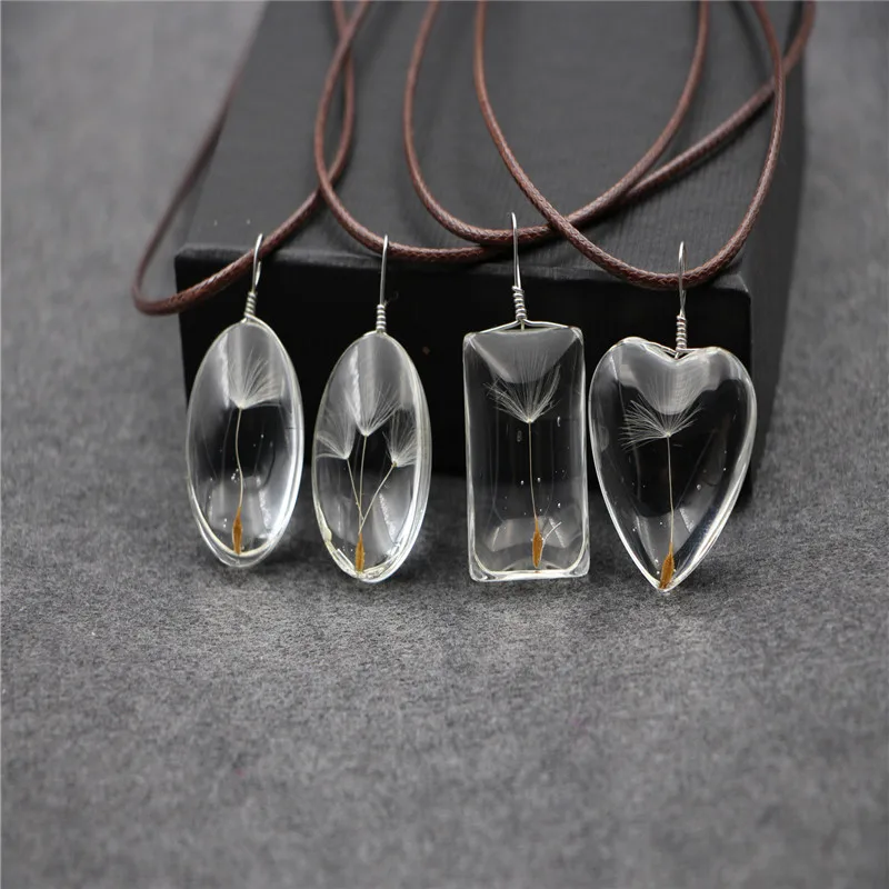 

Hot sale Elliptical Three Natural Handmade Dandelion Necklaces for Women Men Jewelry