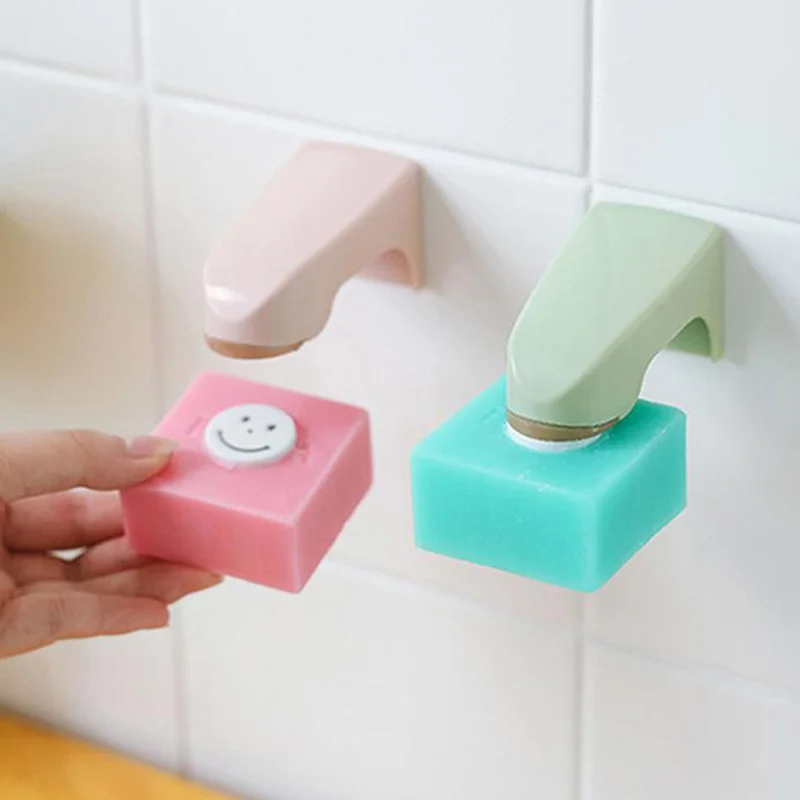 

5 Colors Bathroom Accessories Wooden Soap Dish Magnetic Soap Holders Wall Mounted Storage Rack with Sticker Soap Shelves