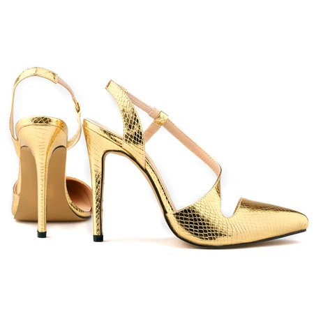 Г. новые модные туфли на высоком каблуке из искусственной кожи с узором «крокодиловая кожа» женские босоножки с острым носком пикантные вечерние босоножки с вырезами сбоку женские - Цвет: Gold1