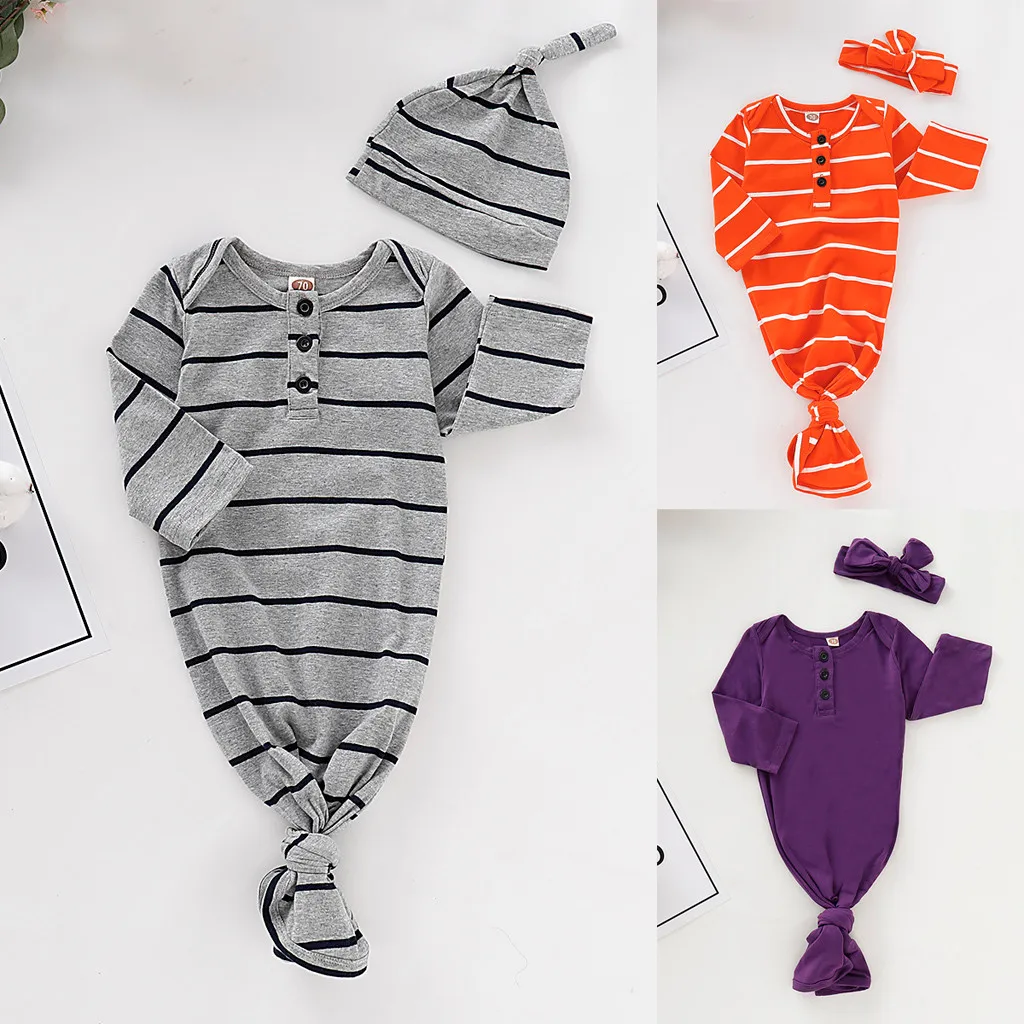 Комплект одежды для новорожденных; полосатый спальный мешок для маленьких мальчиков и девочек; комплект одежды для пеленания; шапка и повязка на голову;# p35US