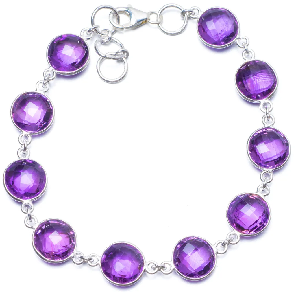 Natural Amethyst Handmade Unique 925 Sterling Silver Bracelet 7 3/4-8 1/2 Natural Amethyst Handmade Unique 925 Sterling Silver Bracelet 7 3/4-8 1/2