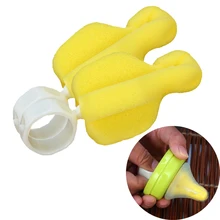 2 шт. ширококалиберная Соска-щетка Очищение сосок для кормления бутылочки щетки для младенцев очиститель соски 360 градусов вращающаяся желтая губка