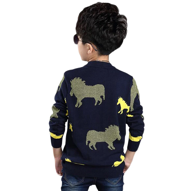 Модный детский свитер; сезон осень-зима; теплая детская трикотажная одежда; хлопковый пуловер с длинными рукавами и рисунком животных для мальчиков; верхняя одежда