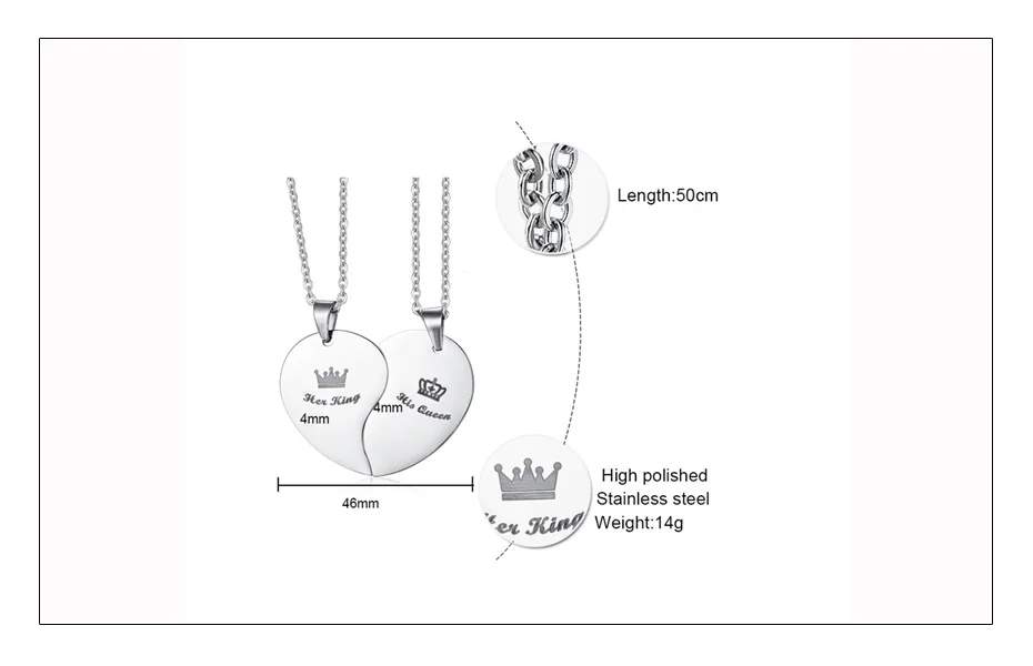 Meaeguet Fashion His Queen & Hers King Crown Heart Necklace Stainless Steel Couple Love Forever Wedding Pendants Jewelry (6)