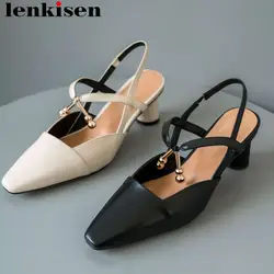 Lenkisen натуральная кожа slingback Классический с квадратным носком на среднем каблуке с квадратным носком красивые девушки slingback свиданий