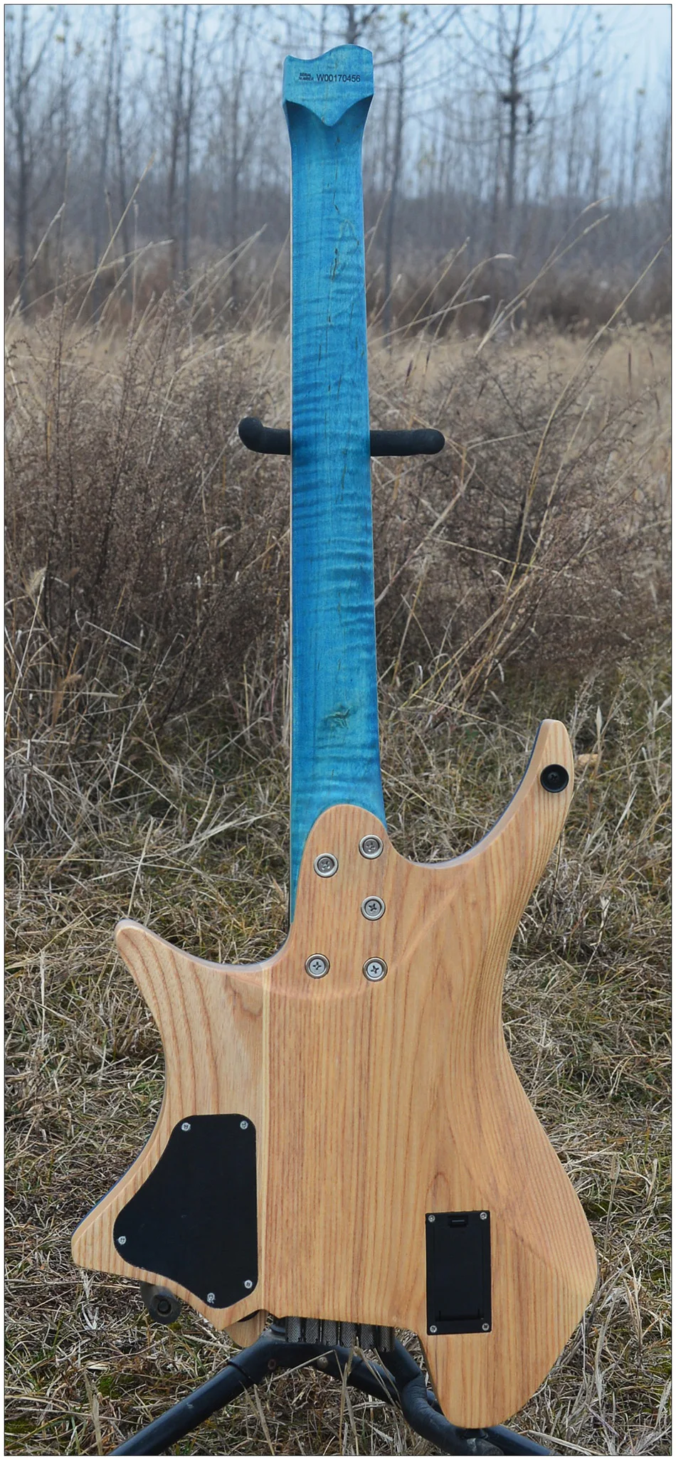 New NK Headless guitar Fanned Frets guitar Blue/Purple Color Eye Poplar top Flame maple Neck Eelectric Guitar free shipping