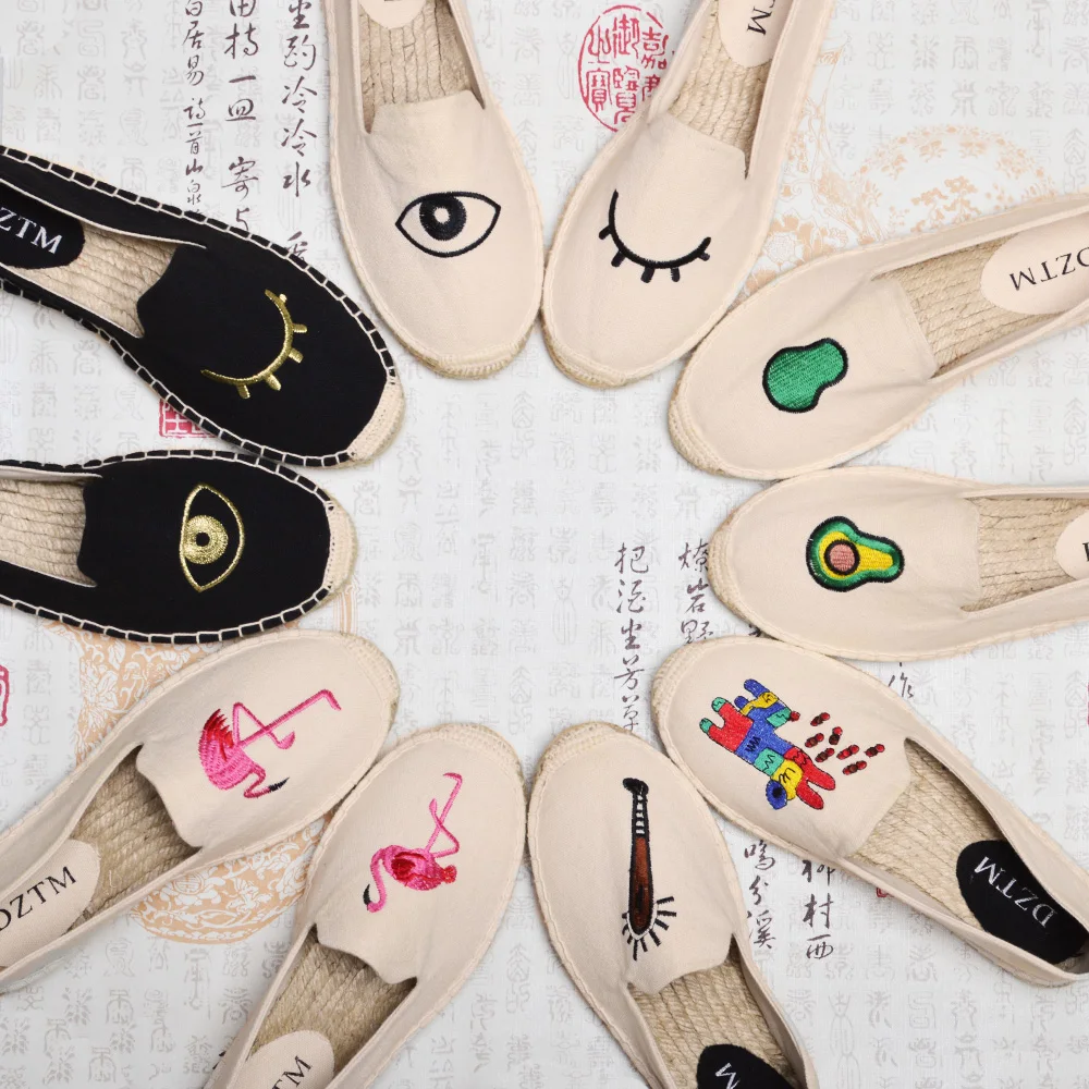 

Fashion 16 design shoes woman flats hemp loafer fishermen shoes espadrilles straw moccasins lips eyes cute cartoon espadrilles