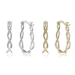 Для женщин 925 пробы серебряные серьги обруча модные два с переплетенными линиями кулон серьги для леди подарок любимым фестиваль вечерние