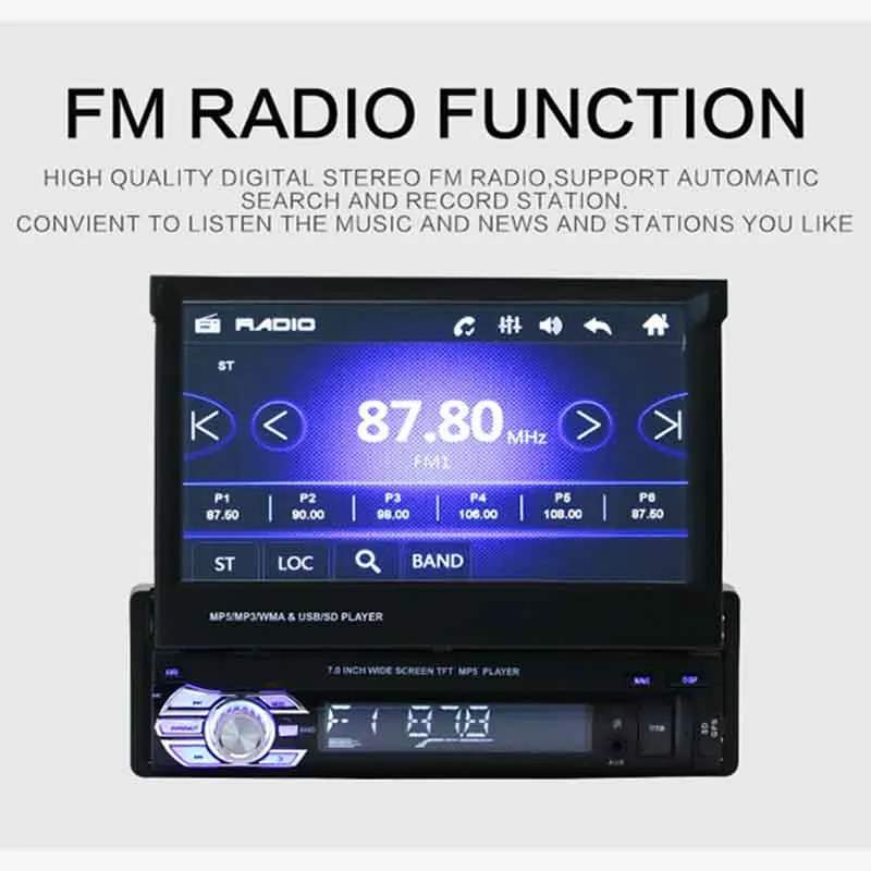 

7" Touch LCD Screen 60W*4 Bluetooth Car Player Stereo Audio MP3 Radio Player with AUX-IN GPS MP3 MP5 Car Multimedia Player