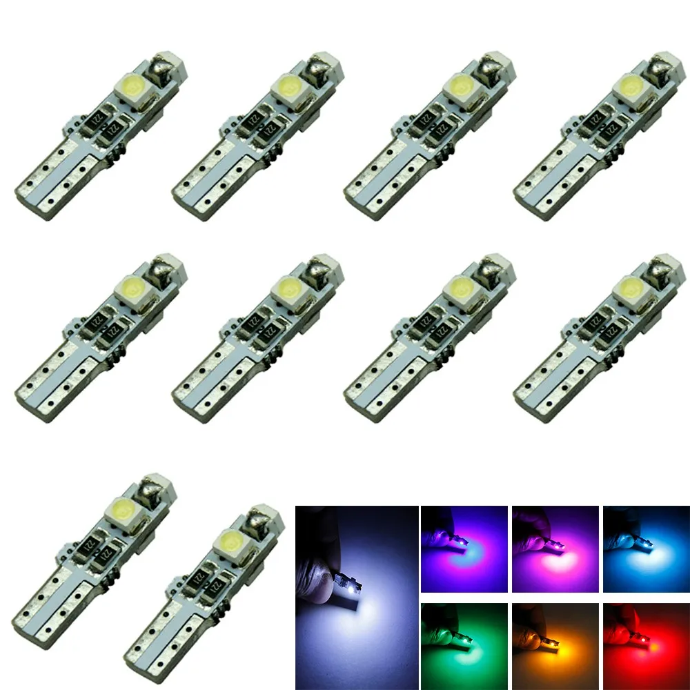 

10pcs T5 LED Car Auto LED 3 led smd 3528 Wedge LED Light Bulb Lamp dash board Instrument White Pink Ice Blue Red Yellow Green CB