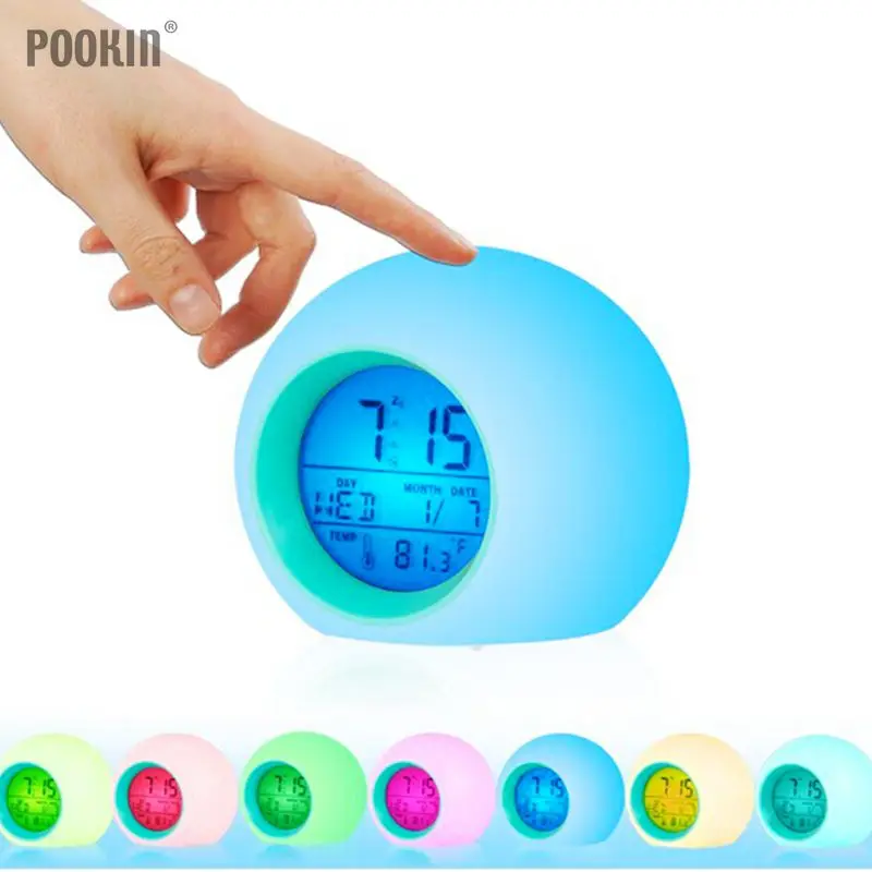 

7 Color LED Changing Night Light Temperature and Calendar Digital Alarm Clock Natural Sounds Clock Wake Up Light For kids