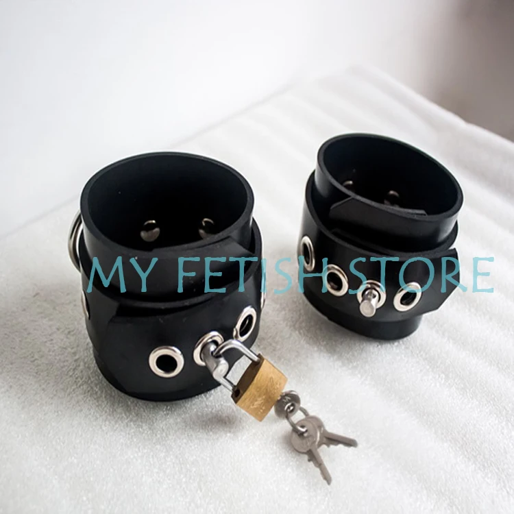 

(DM289)100% natural latex Pure handmade rubber hand cuffs slave bandage can be locked handwear fetish
