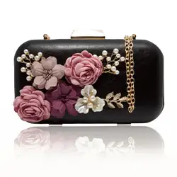 DCOS вычисляется-Для женщин клатчи кошельки сумки цветок кожа конверт жемчуг кошелек вечерняя сумочка (черный)