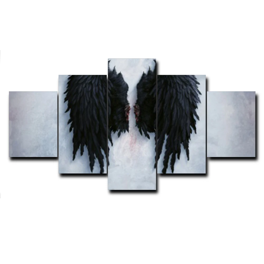 

Black Wings 5 Panel Abstract Canvas Oil Painting Wall Artworkwork Poster For Home Decor Bedroom Living Room Decoration