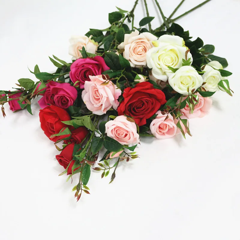 Flone 6 Heads Artificial Rose Flowers Silk Flower Bouquet Branch Fake Flower Wedding Decor Birthday Party Crafts Decor Flowers (4)