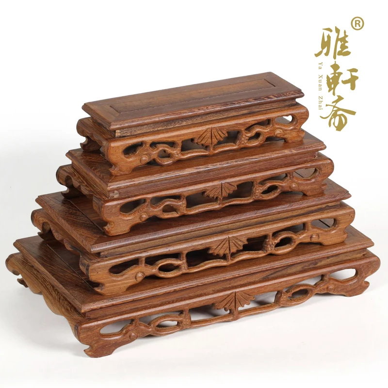 

F Gallery vegetarian grape leaf jade base set of four base wooden stone base mahogany crafts