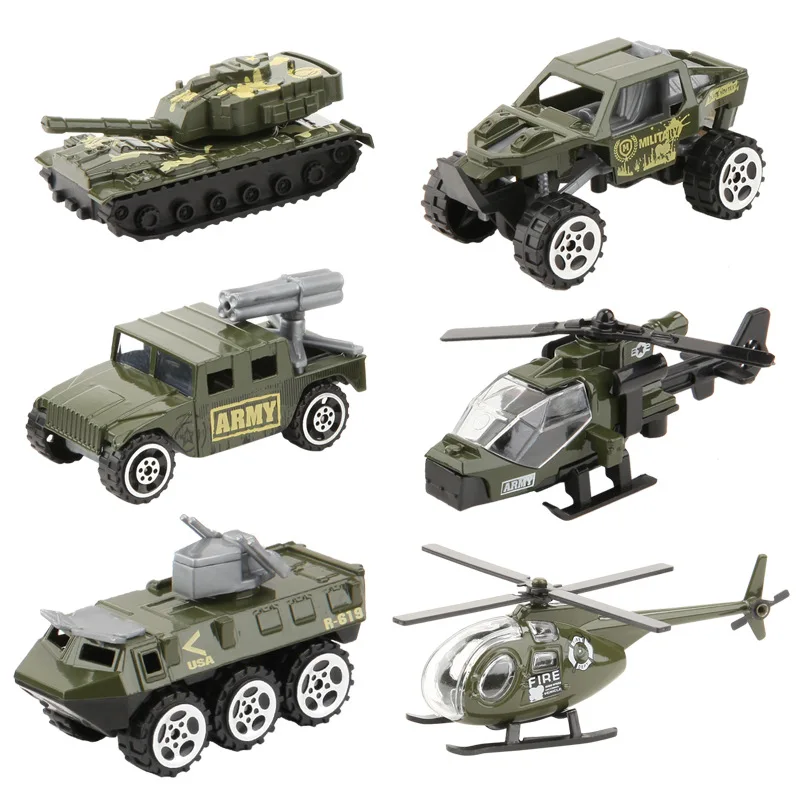 

6Pcs/set Alloy ABS Military Model Simulation Car Tank Racing Helicopter Armored Vehicle Diecasts Birthday Gift Toys for Kids