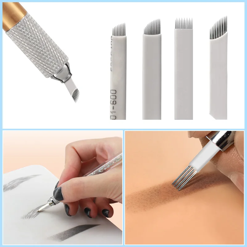 

500Pcs Microblading Needles 7/9/11/12/14F 12/14/16/18U Permanent Makeup Blades Manual Eyebrow Tattoo Needles For Tattoo Pen