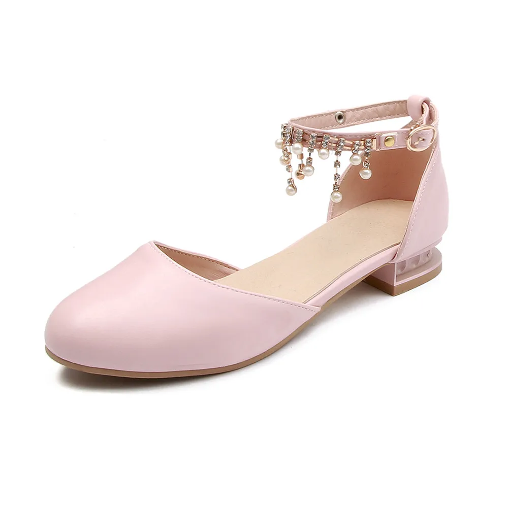 MORAZORA/ г., летняя обувь с круглым носком милые розовые туфли-лодочки с бусинами женская обувь повседневная женская обувь с простой пряжкой большие размеры 33-43