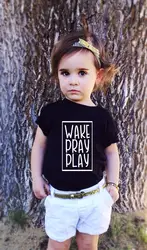 Wake Pray Play/Летняя футболка для маленьких мальчиков детская футболка с короткими рукавами Топы, летняя одежда для маленьких мальчиков и
