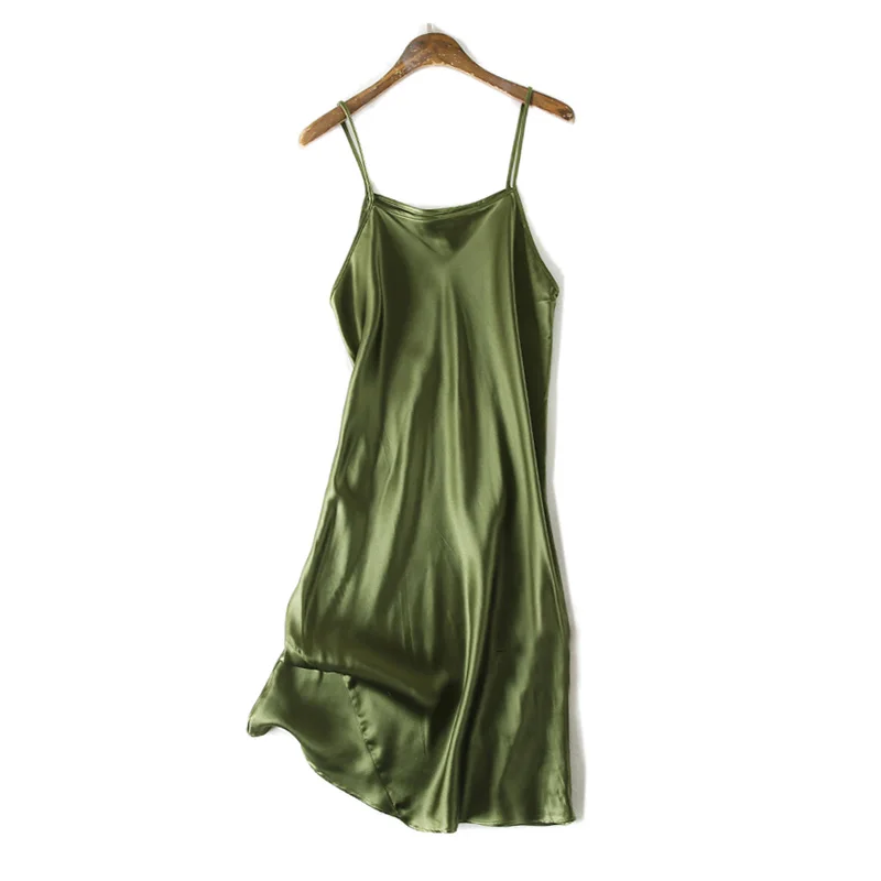 Шелковое платье для сна из натурального шелка, Женская пижама, здоровое домашнее платье, распродажа, весна-лето, новинка, черный, красный, розовый - Цвет: Olive