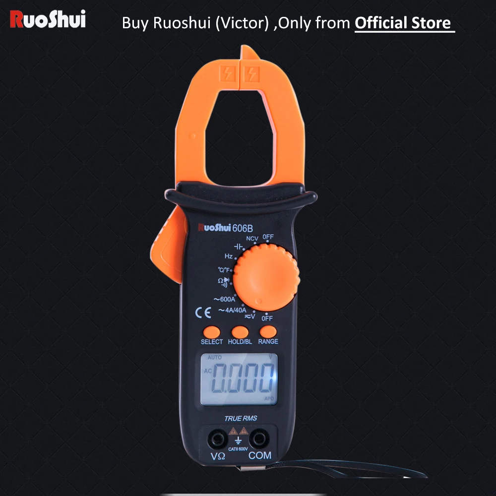 

606B Victor RuoShui Digital Clamp Meter AC Clamp Multimeter 4000 Counts True RMS Resistance Capacitance Temperature Frequency