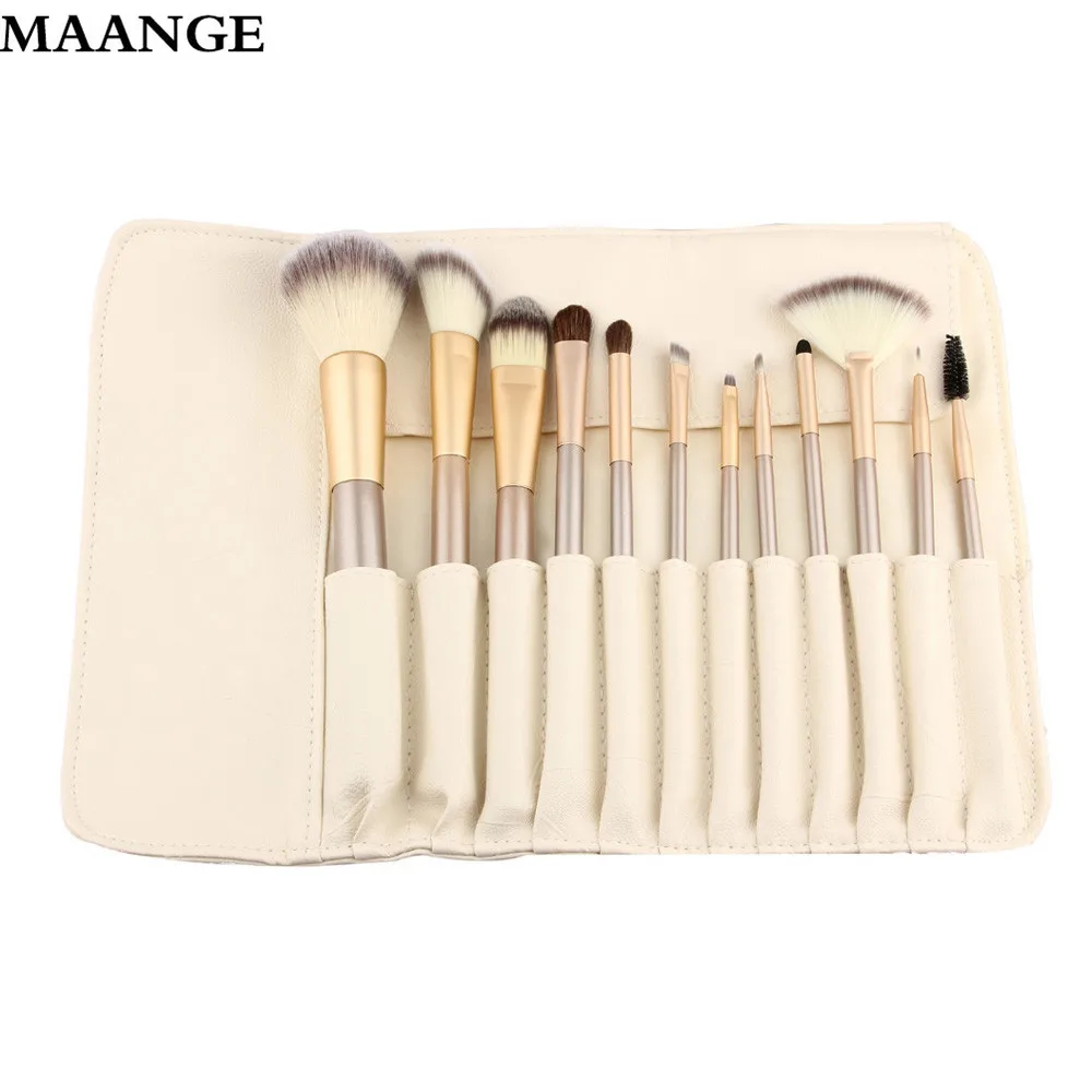 12pcs Rose gold Makeup Brushes set Foundation Eyeshadow eyebrow professional make up brush Cosmetics with Leather