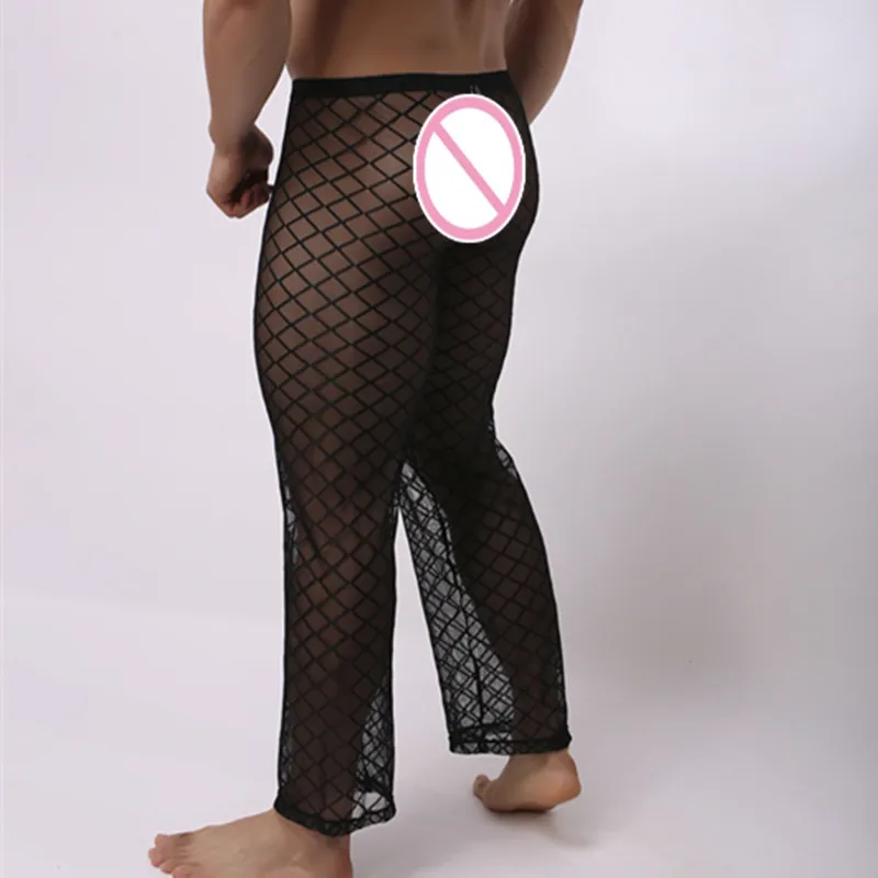 Модные сетка ажурные Для мужчин пикантные прозрачные Lounge Брюки для девочек Гей Мужской забавные длинные прозрачные Спальные штаны для девочек удобные Пижамные штаны для мужчин