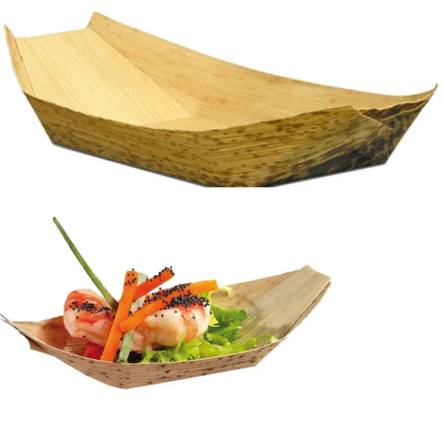 20pcs/lot 7" Disposable bamboo boat Shape Dishes Plates bowl wooden