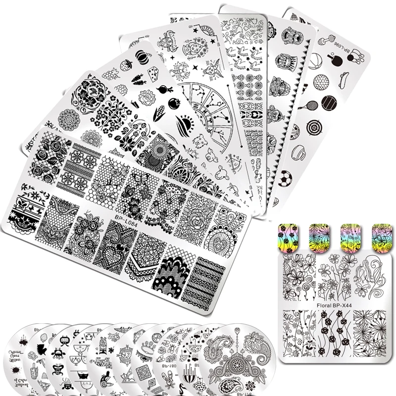 

Nail Art Stamping Template Cartoon Geometry Image Plate Round Square Rectangle for Stamping Polish Tools BORN PRETTY