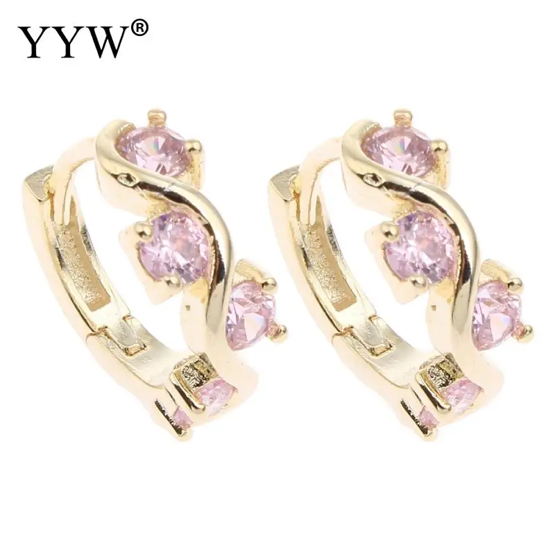 

YYW New Hot Wedding Delicate Gold-color Pretty Pink CZ Cubic Zirconia Nice Lady's Small Huggie Hoop Earrings pendientes brincos