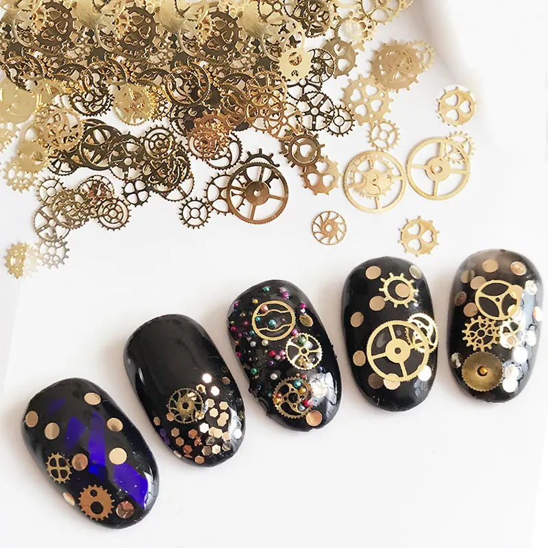 

New 1 Jar Ultra-thin Punk Style Studs 3D Nail Art Decorations Time Wheel DIY Nail Supplies Gold Steam Machine Gear app 150pcs