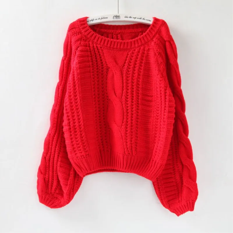 

8 color Autumn Knitted Sweater Women Loose Ladies Puff Sleeves Sweaters and Pullovers Females Tops Pull Jumpers S225