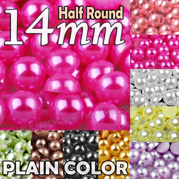 

14mm Big Size 55pcs/Lot Plain Color Half Round Flat back Pearl ABS Plastic bead for women jewelry parts Accessory DIY Nails Art